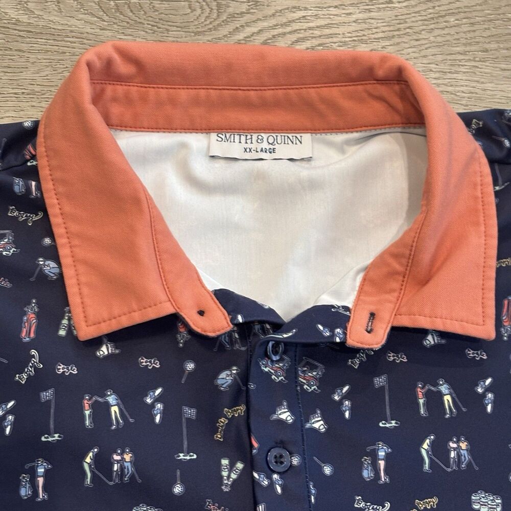 Smith & Quinn Polo Shirt Mens Xxl Bogeys All Over Print Pattern Blue Graphic View 2